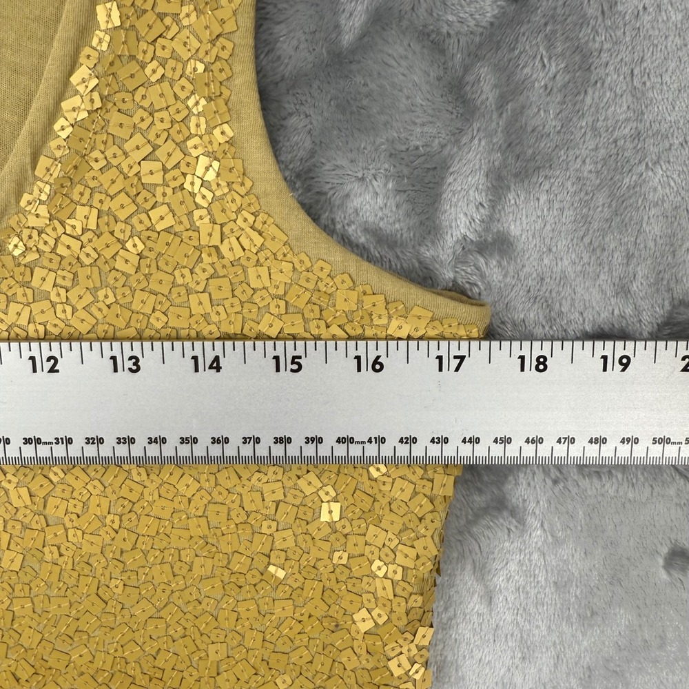 Garnet Hill Womens Small Gold Sequin Tank  Mustard Yellow Sleeveless Scoop Neck - Picture 8 of 14